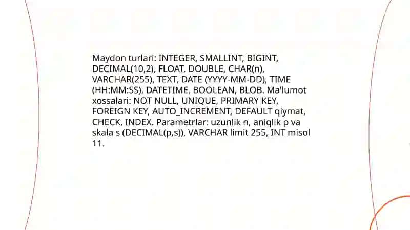 Jadval tuzilmasini loyihalash 4