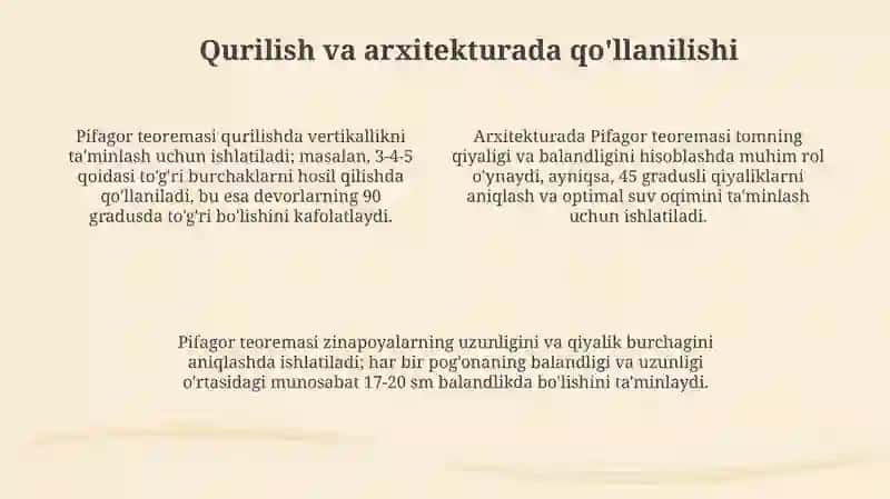 Pifagor teotamasining real hayotdagi tatbiqlari 4