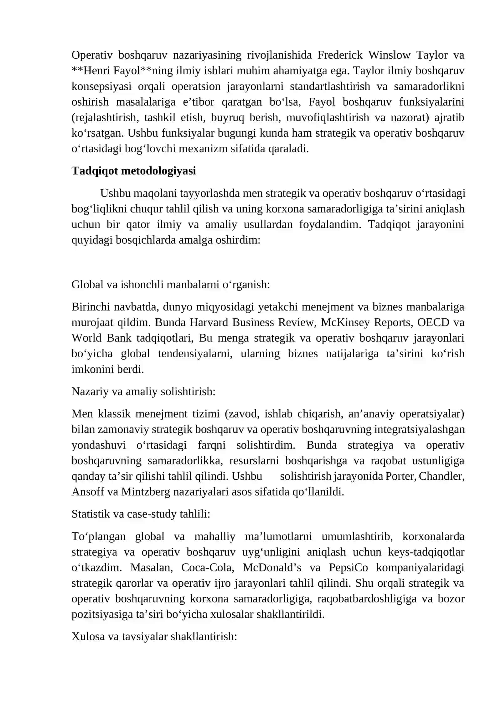 Strategiya va operativ boshqaruv o'rtasidagi bog'liqlik 4