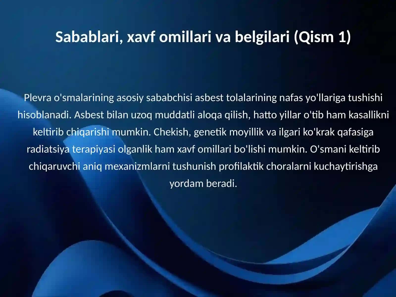 Ko'krak qafasi a'zolari o'smalari: Plevra o'smasi 4