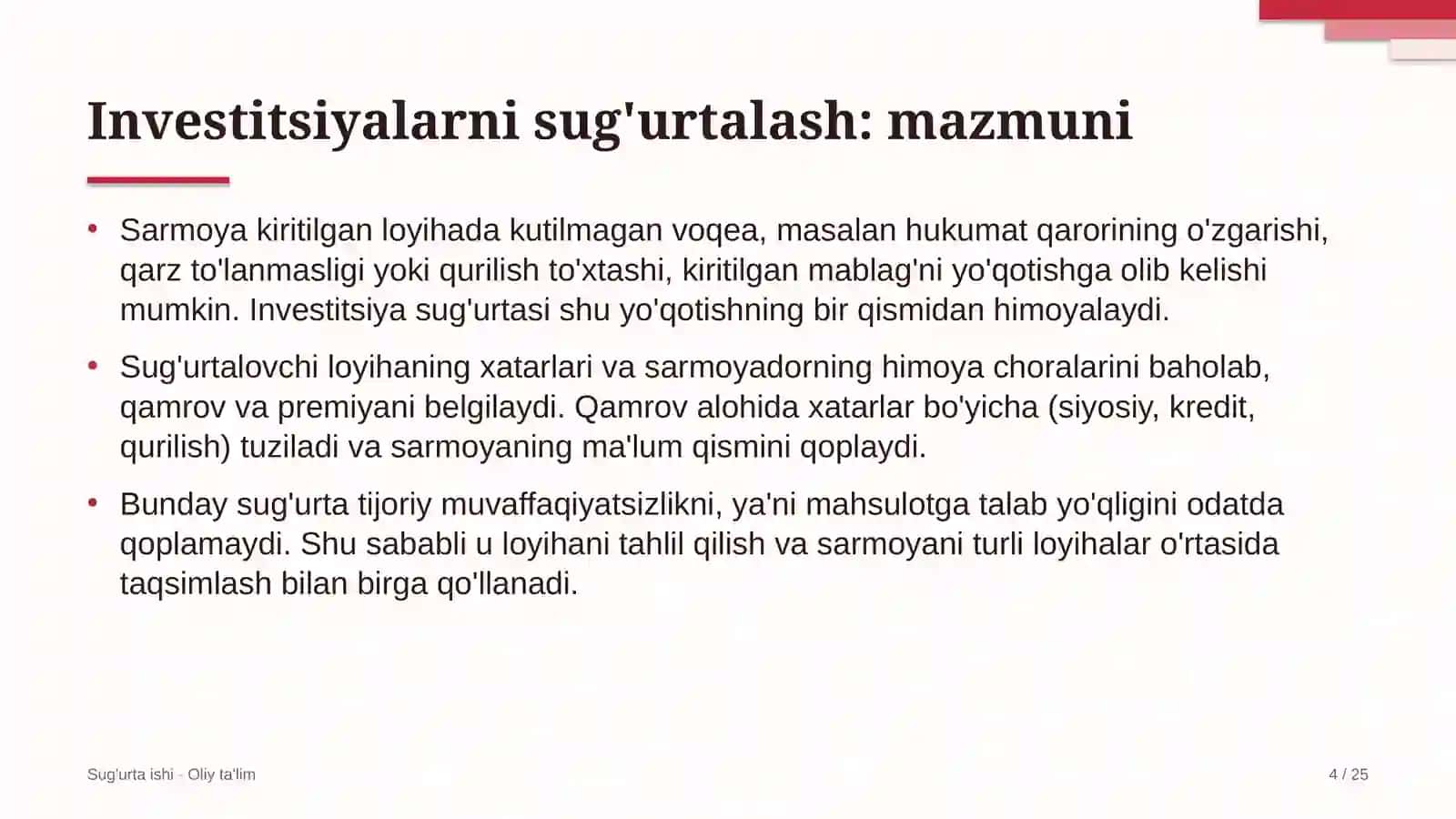 bolalar o'yin markazlarida investitsiyalarni sug'urtalash 8223 4