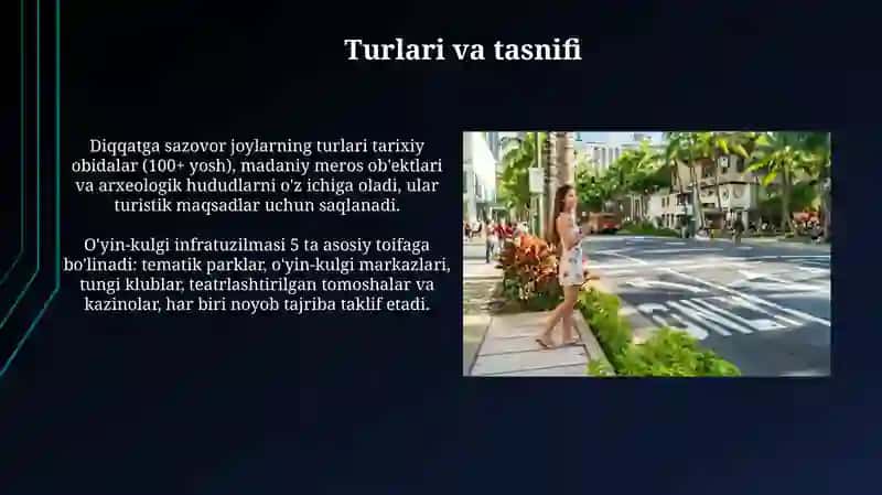 Turizmda sayr - tomoshalar va ko'ngil yozish 4