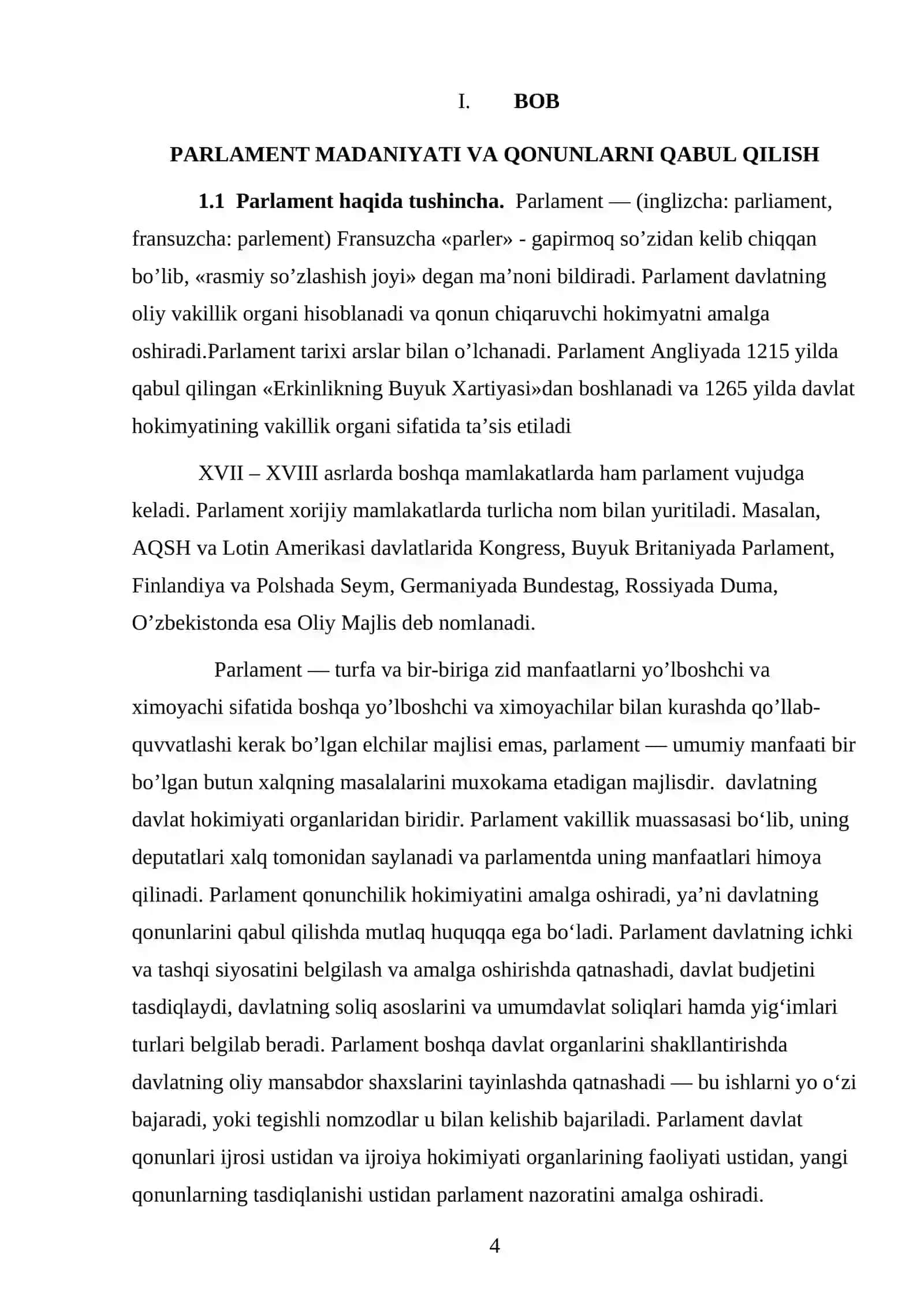 Parlament madaniyati va qonunlarni qabul qilish 4