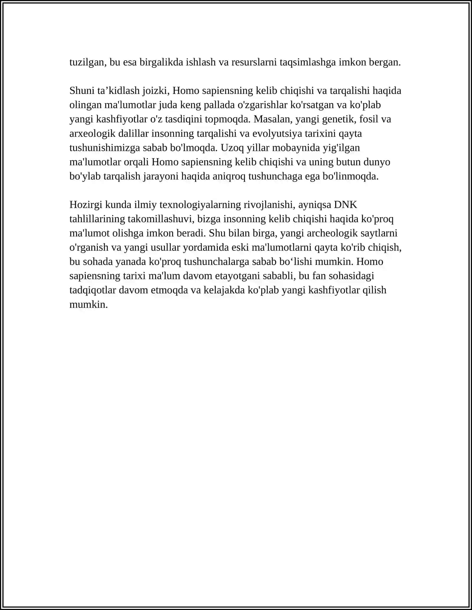 MUSTAQIL ISH Mavzu: HOMO SAPIENS 4