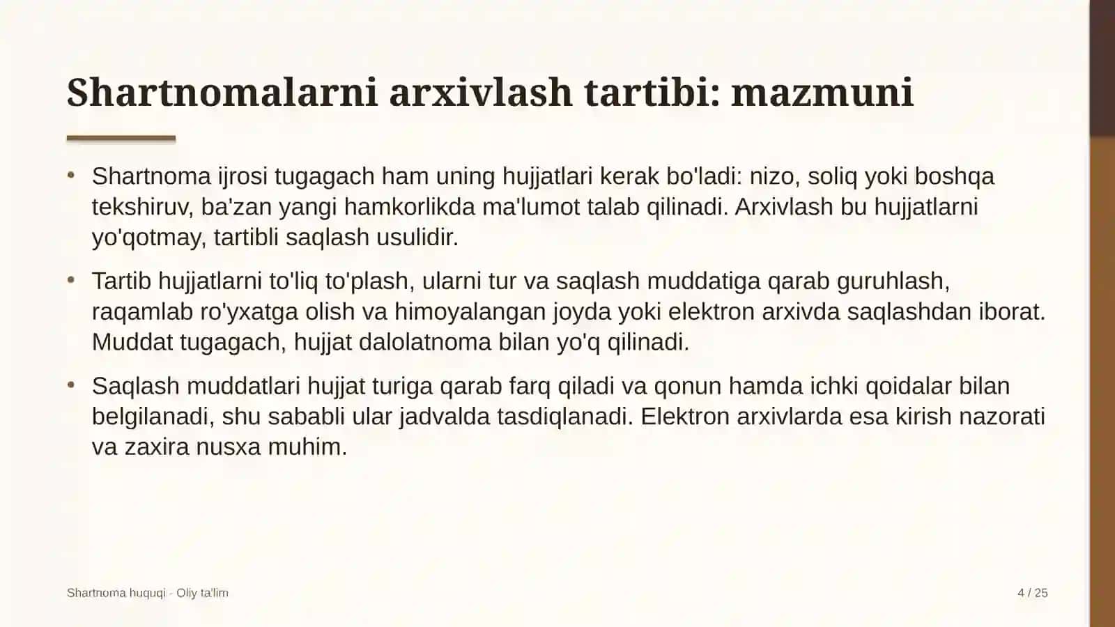 Shartnoma huquqi · Oliy ta'lim 4