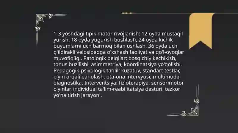 Rivojlanishida nuqsoni bo‘lgan ilk yoshdagi (1-3 yosh) bolalarni pedagogik psixologik o‘rganishning o‘ziga xos xususiyatlari 4