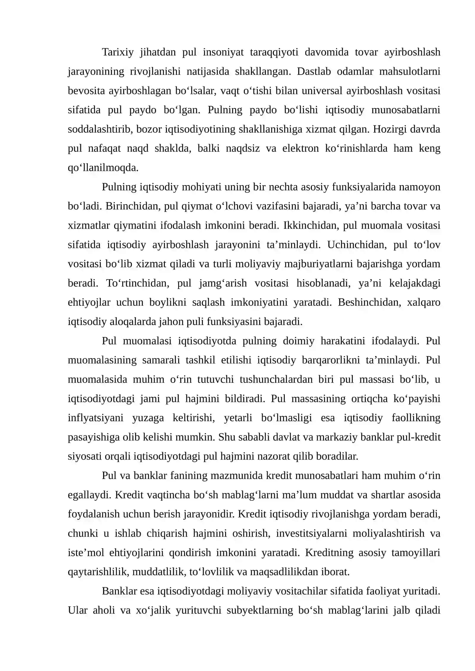 "Pul va banklar" fani 4