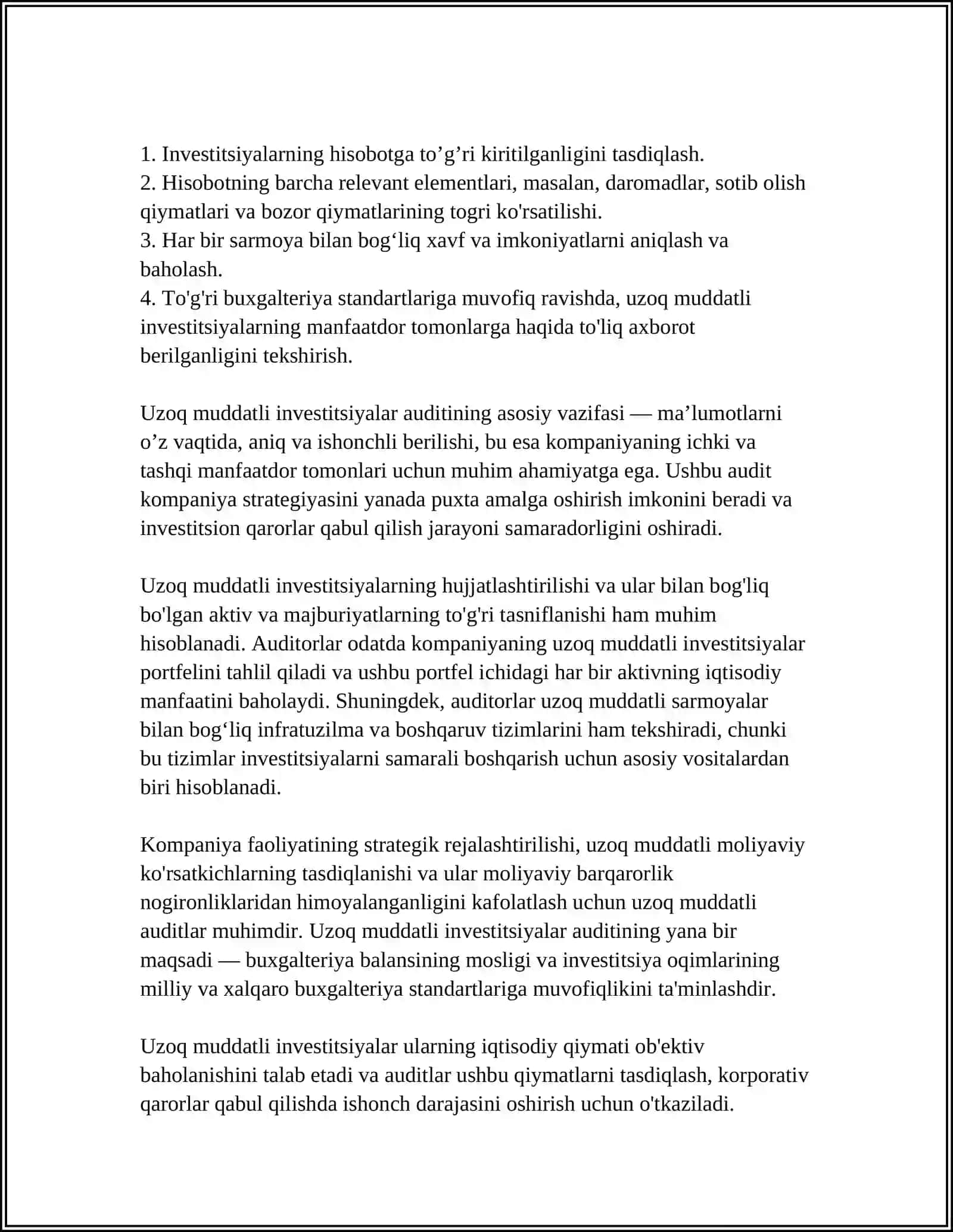Uzoq muddatli investitsiyalar auditining tushunchasi va maqsadlari 4