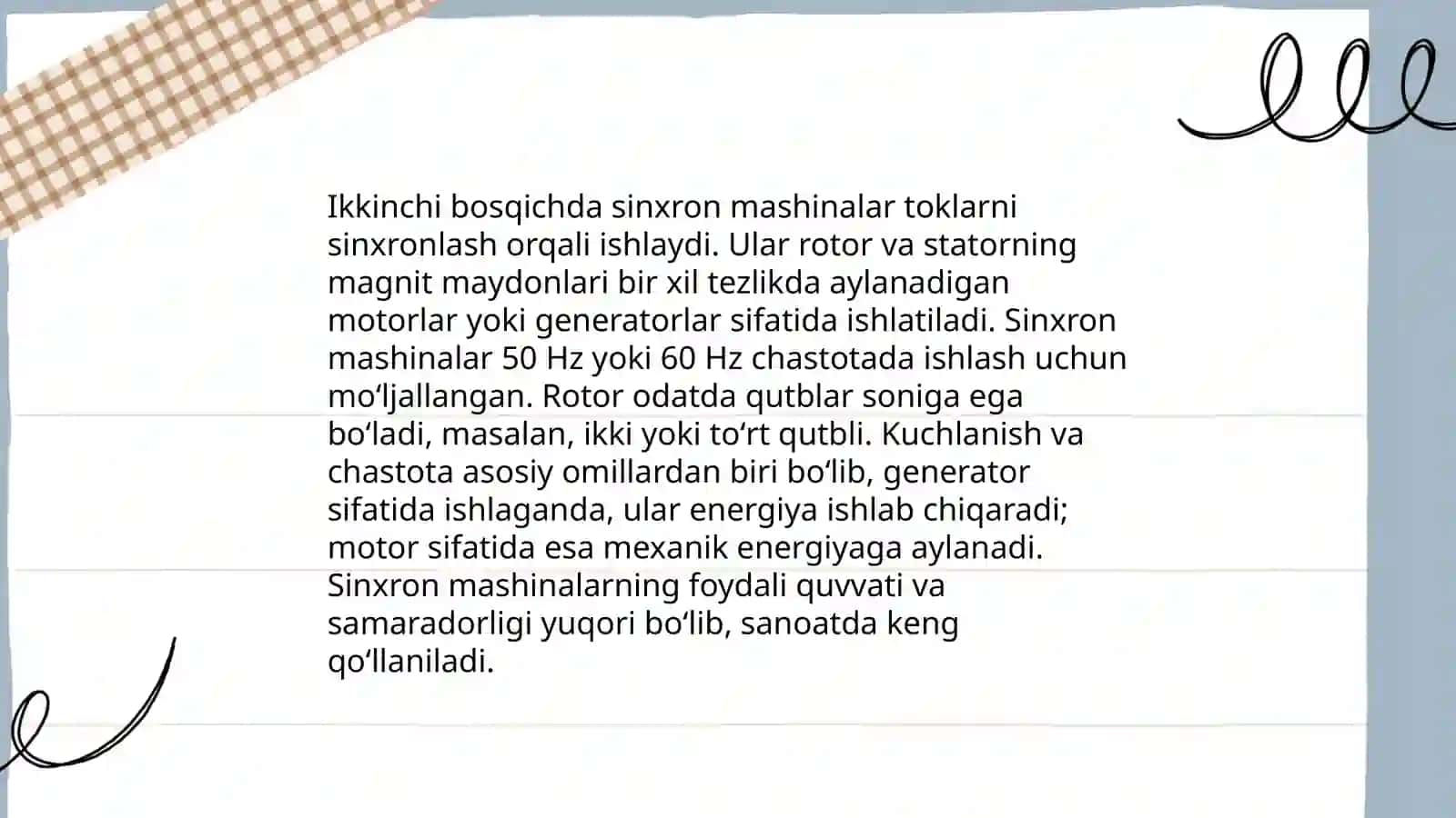 Sinxron mashinalarning tuzilishi va ishlash prinsipi masalalar yechish 4