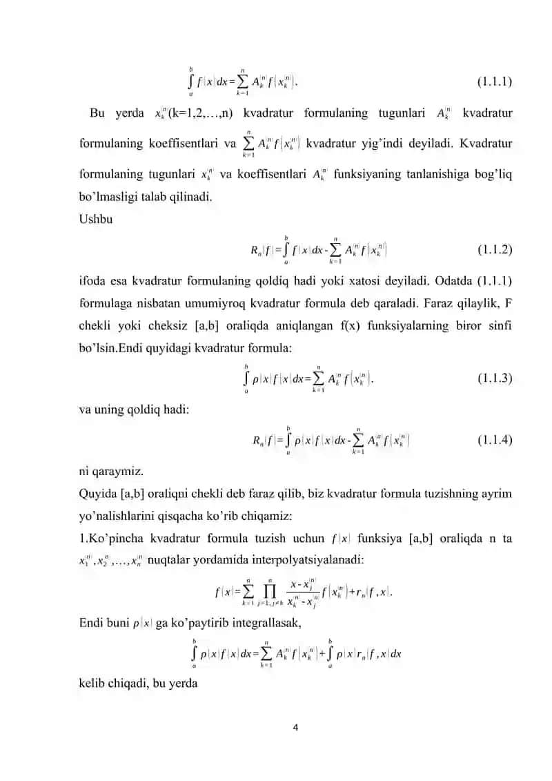 GAUS KVADRATUR FORMULALAR 4