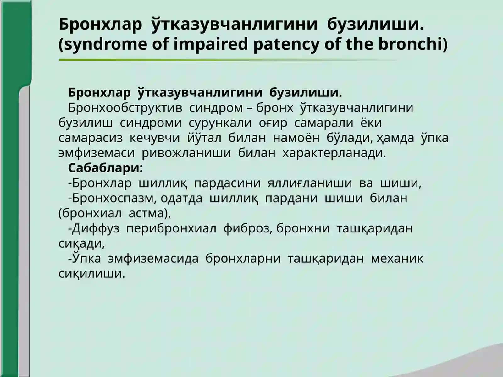 Maruza:3  Нафас органлари касалликларида асосий клиник синдромлар 4