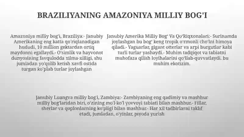 Janubiy Amerika Milliy Bog' Va Qo'Riqxonalari 4