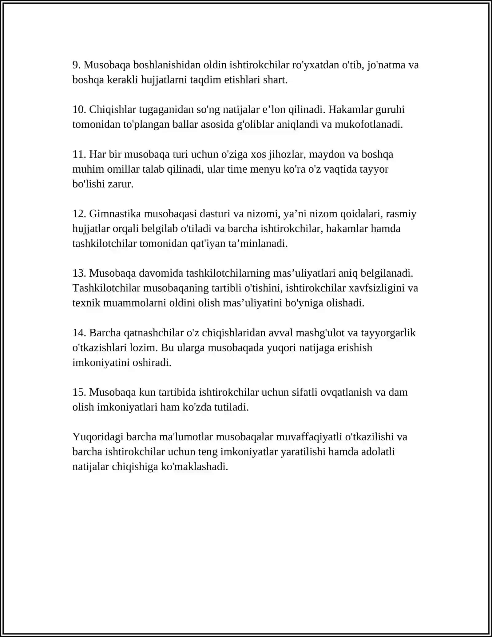 9. GIMNASTIKA MUSOBAQASINING DASTURI VA NIZOMI 4