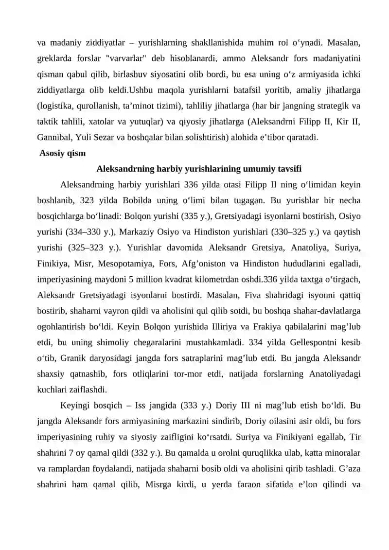 Aleksandr Makedonskiyning harbiy yurishlari maqola loyihasi 4