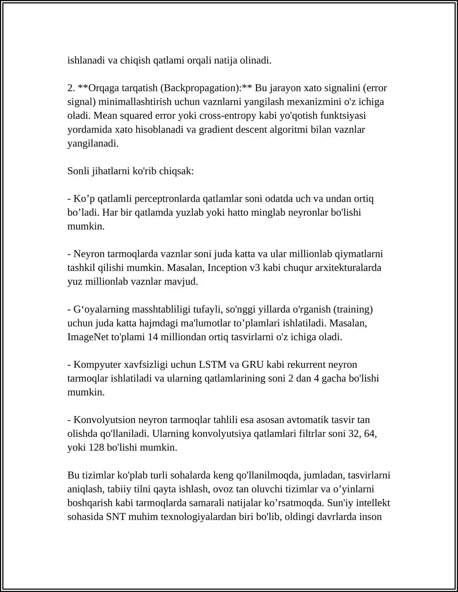 SUNIY NEYRON TARMOQLARI VA UNING ASOSIY VAZIFASI 4