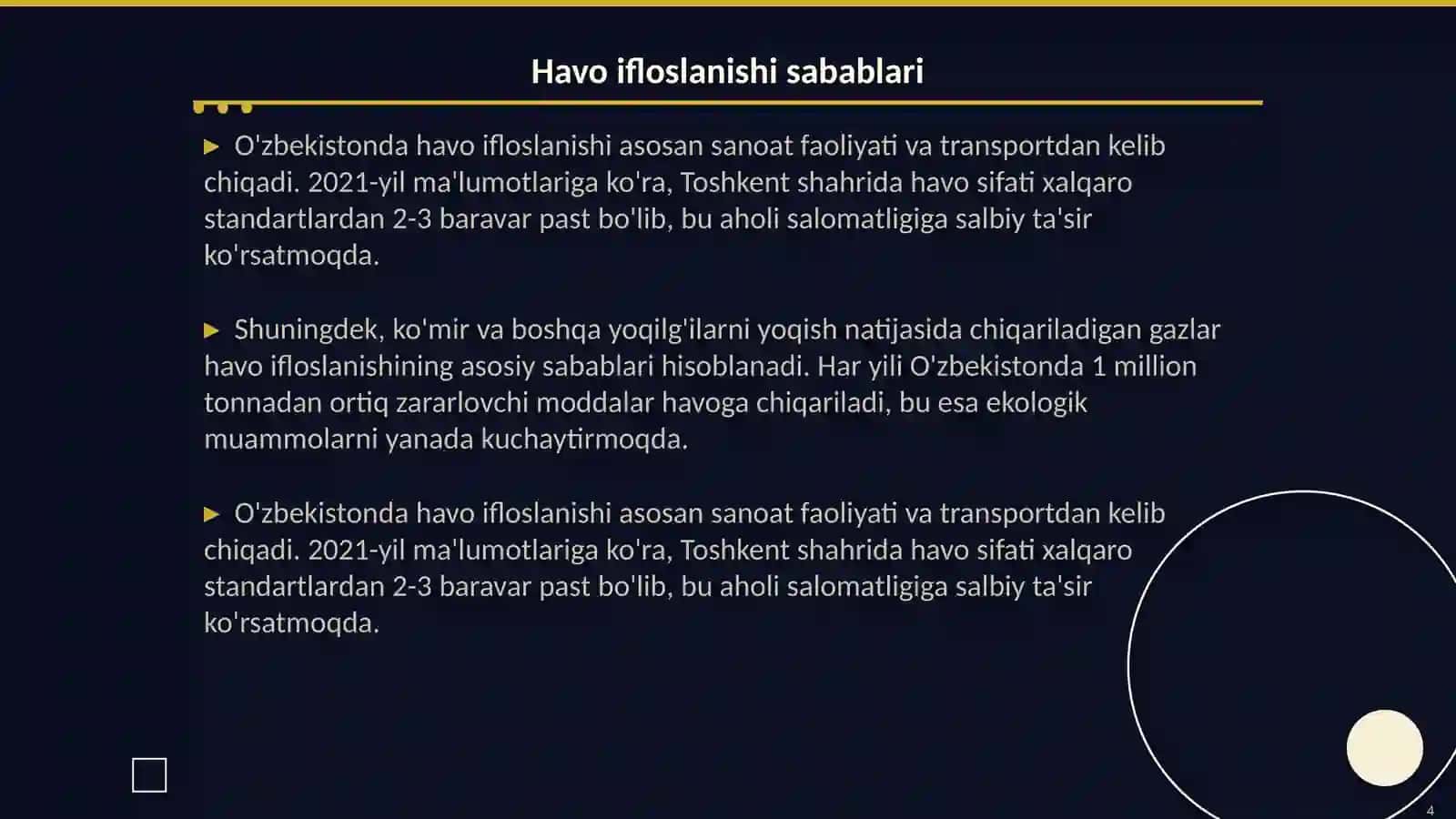 O'zbekiston Respublikasining ekalogik muammolari 4