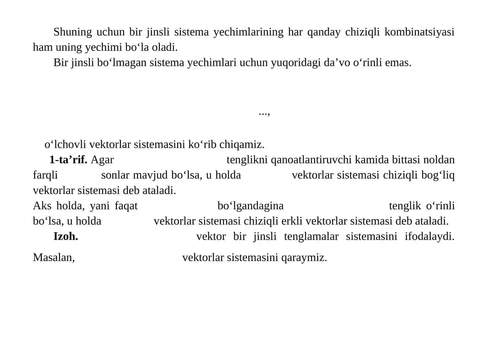 Bir jinsli chiziqli algebraik tenglamalar sistemasi 4
