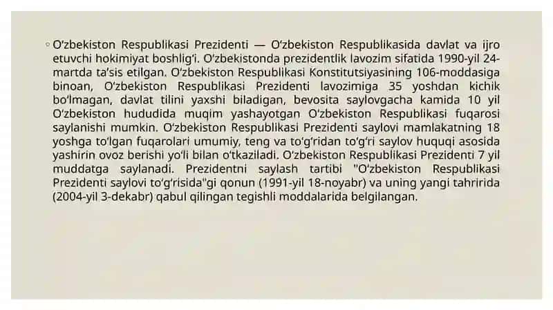 O’zbekiston Respublikasida Prezidentlik lavozimi 4
