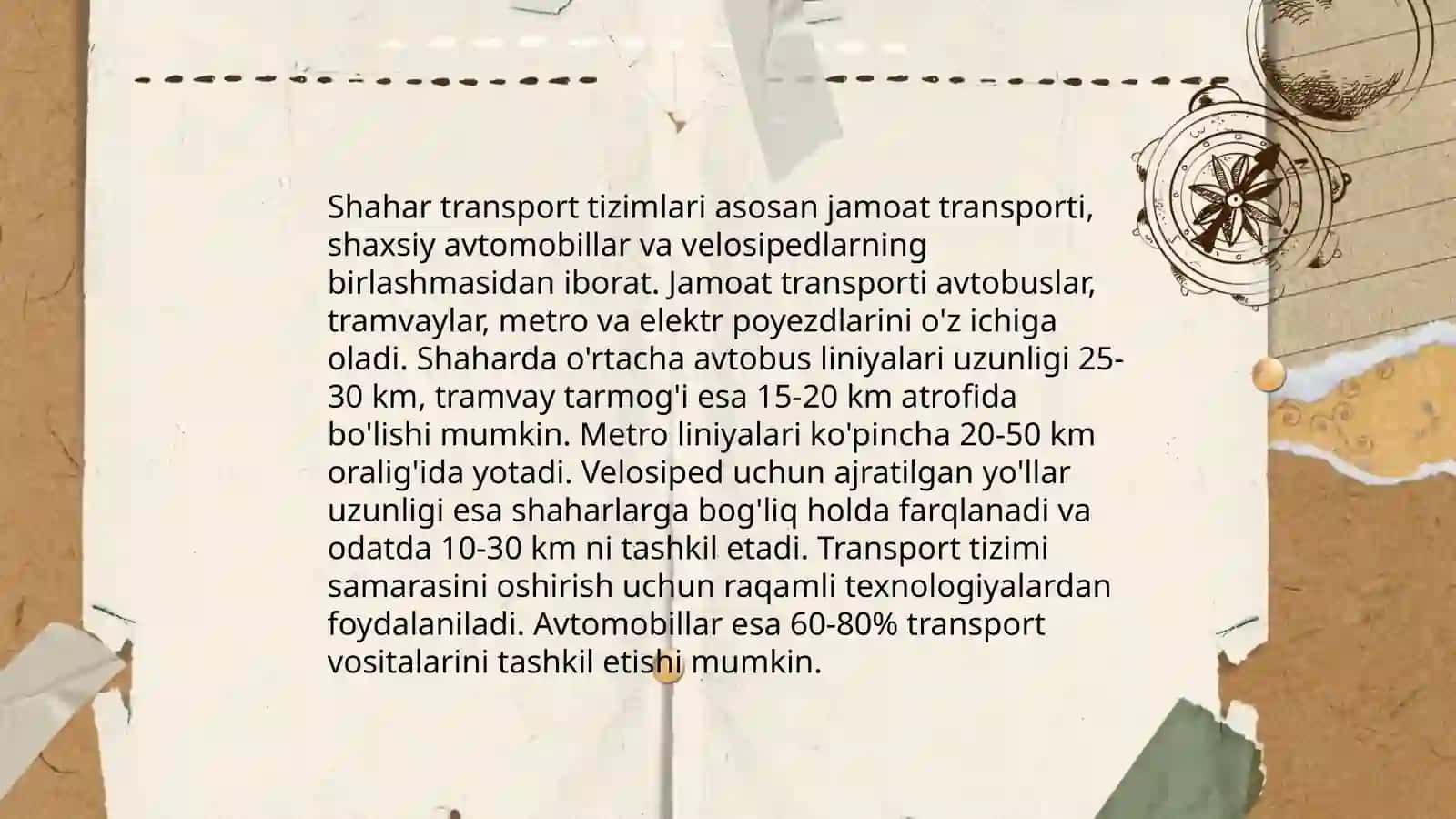 Shahar transporti tasnifi, yutuqlari va rivojlantirish muammolari 4