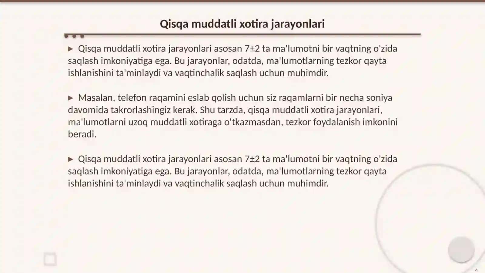 Xotira turlari va uning jarayonlari 4