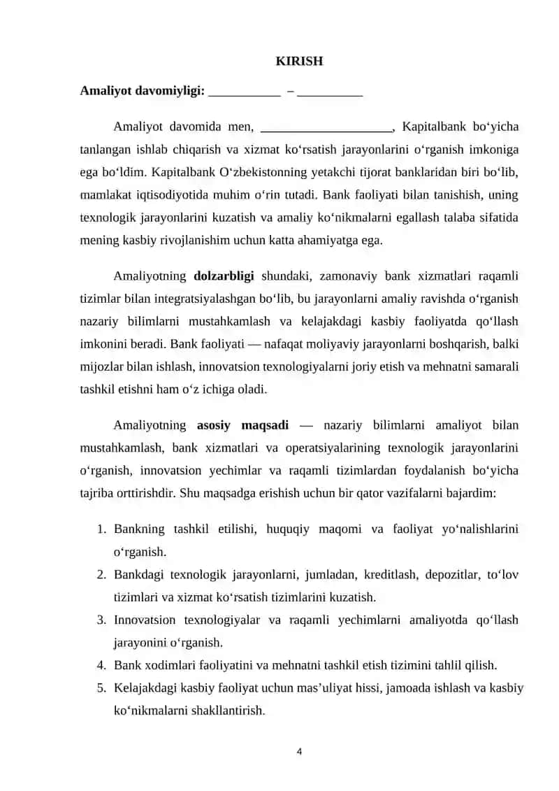 Kapital bank. AMALIYOT HISOBOTI. 4
