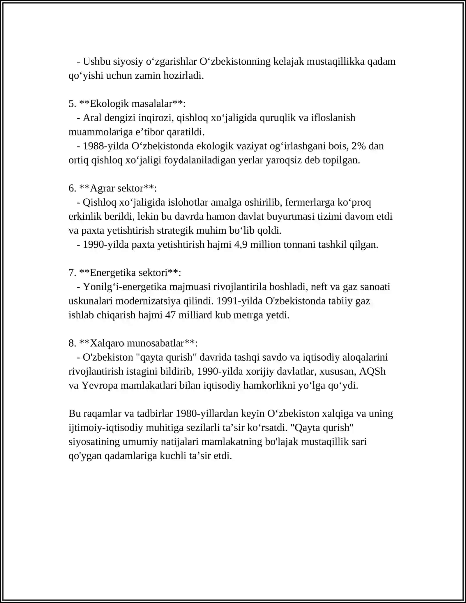 "QAYTA QURISH" YILLARIDA OʻZBEKISTONDAGI IJTIMOIY-SIYOSIY VAZIYAT 4
