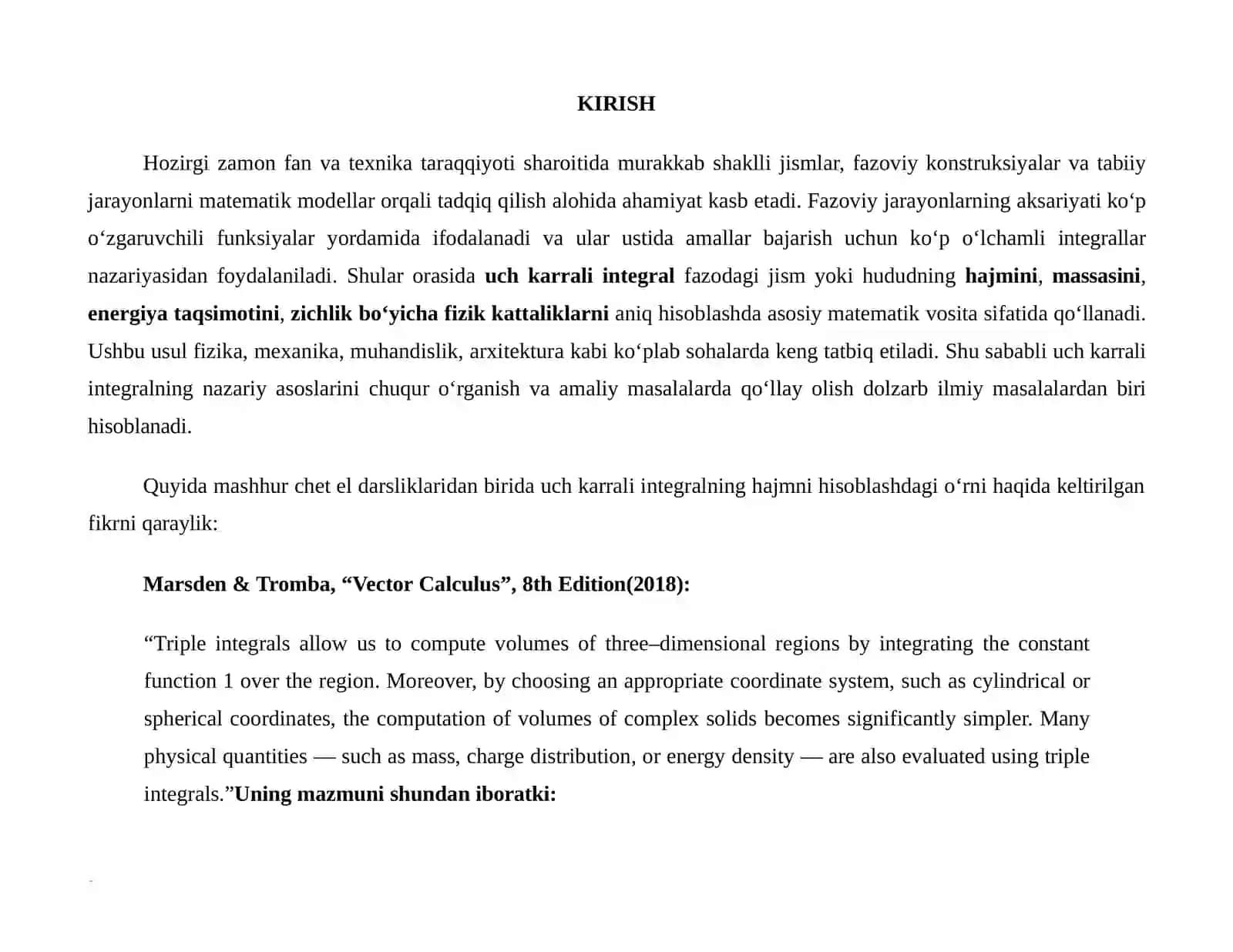 Uchkarrali integral yordamida hajmni hisoblash 4