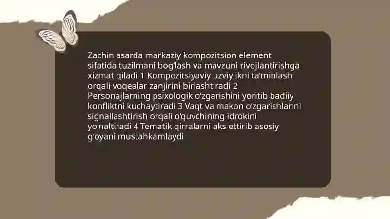 Zachin, va uning asaridagi o'rni, o'ziga xosligi 4