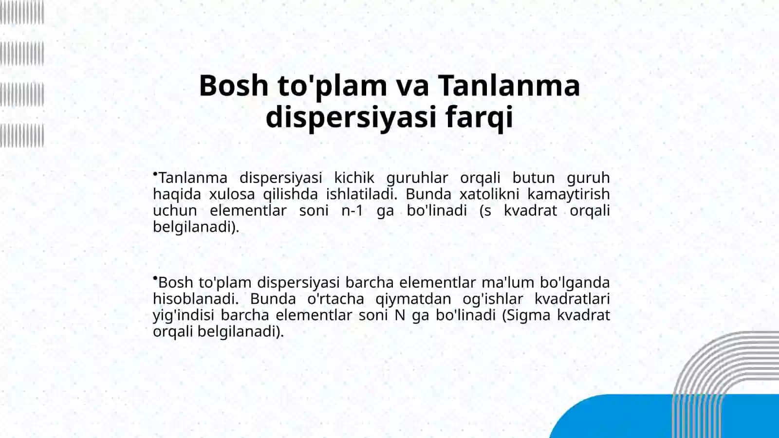 Dispersiya va Standart Og'ish 4