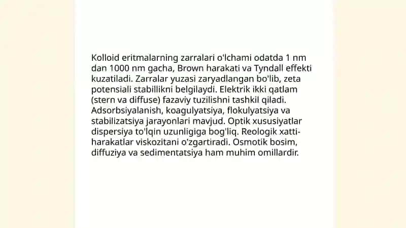 Disper sistemalar. Kolloid eritmalar. Elektrodializ apparati 4
