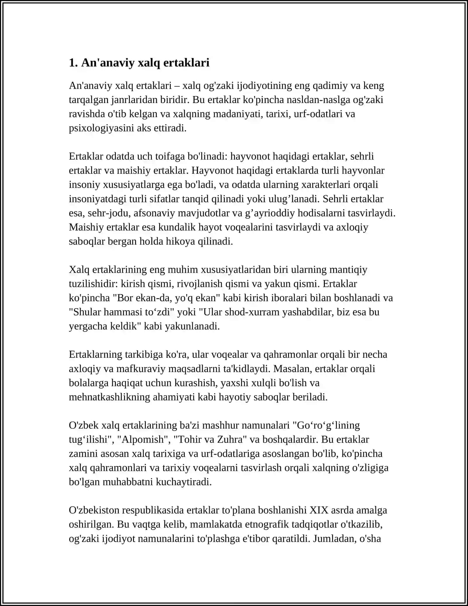 XALQ ERTAKLARINING TURLARI 4
