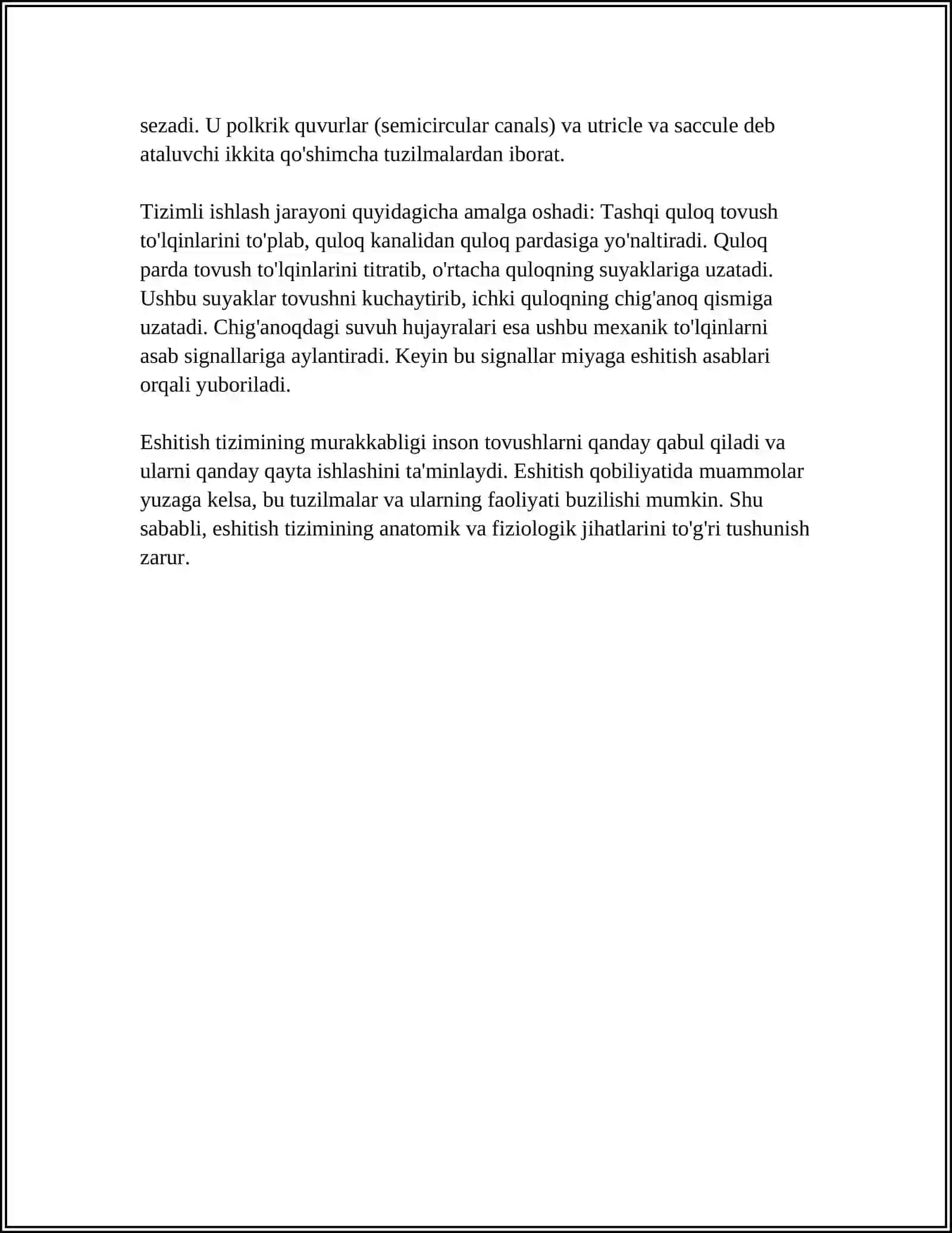 SEZGI ORGANLARI. ESHITISH VA HID BILISH ORGANLARI 4