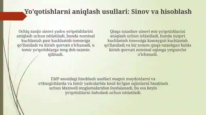 Quvvat transformatorlarini isroflarini hisoblash usullari 4