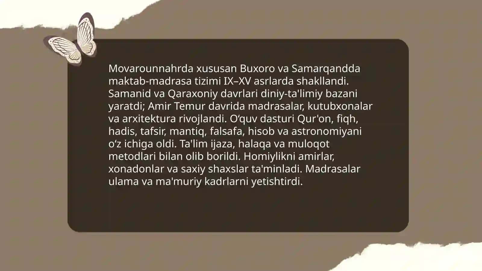Movarounnahrda tarbiya, maktab va pedagogik fikrlar 4