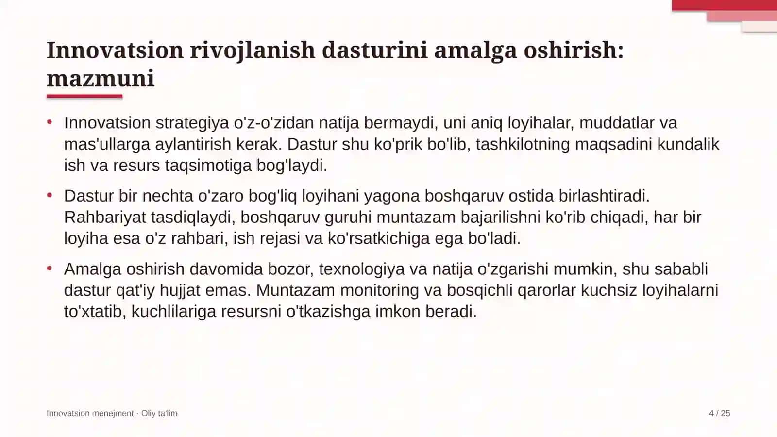 Innovatsion menejment · Oliy ta'lim 4