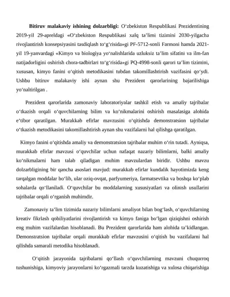 "Murakkab efirlar mavzusini oʻqitishda demonstratsion tajribalar oʻtkazish metodikasi" 4