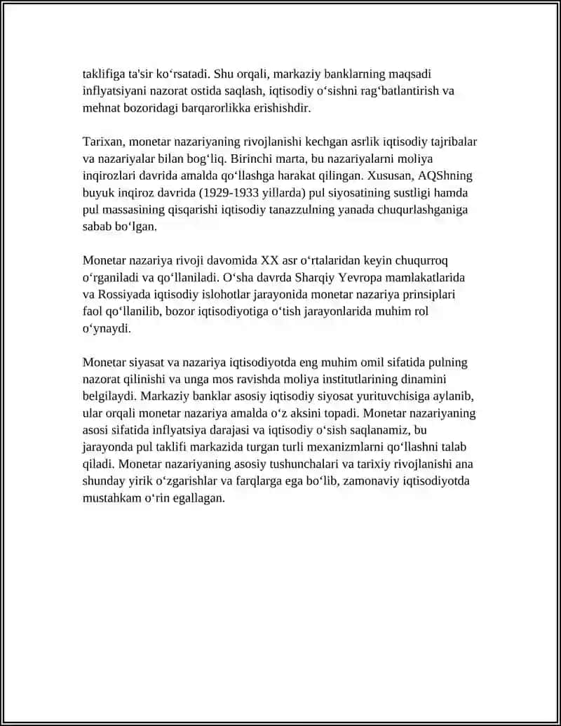 MONETAR NAZARIYA VA MONETAR SIYOSAT MAZMUNI 4