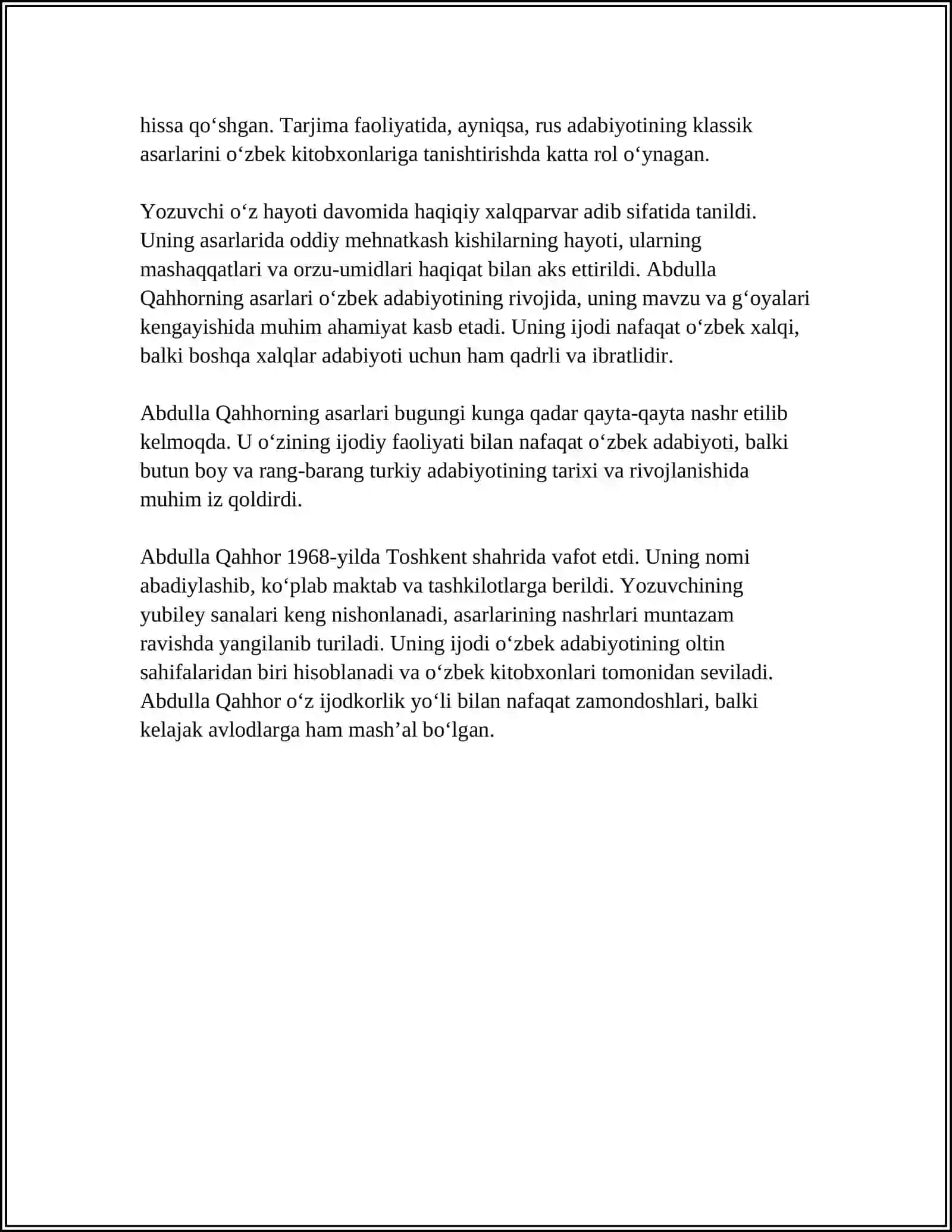 ABDULLA QAHHORNING HIKOYANAVISLIK MAHORATI 4