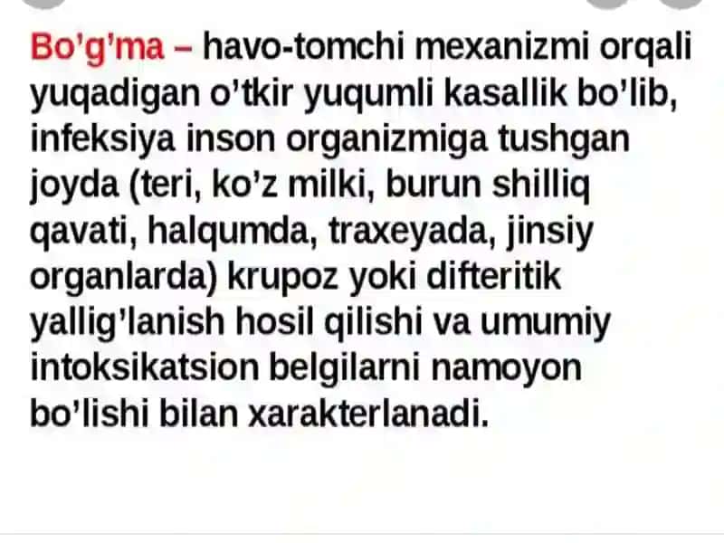 Havo-tomchi infeksiyalari. Bo'g'ma (difteriya), ko'kyo'tal, sil, klebsiellatasnifi. Ularkeltiribchiqaradigankasalliklarvaprofiliktikasi 4