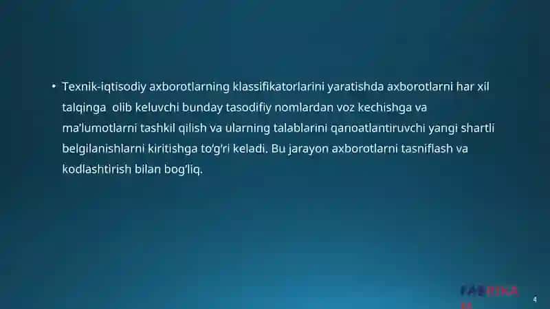 Texnik-iqtisodiy axborotlar klassifikatorlarini loyihalashtirish 4