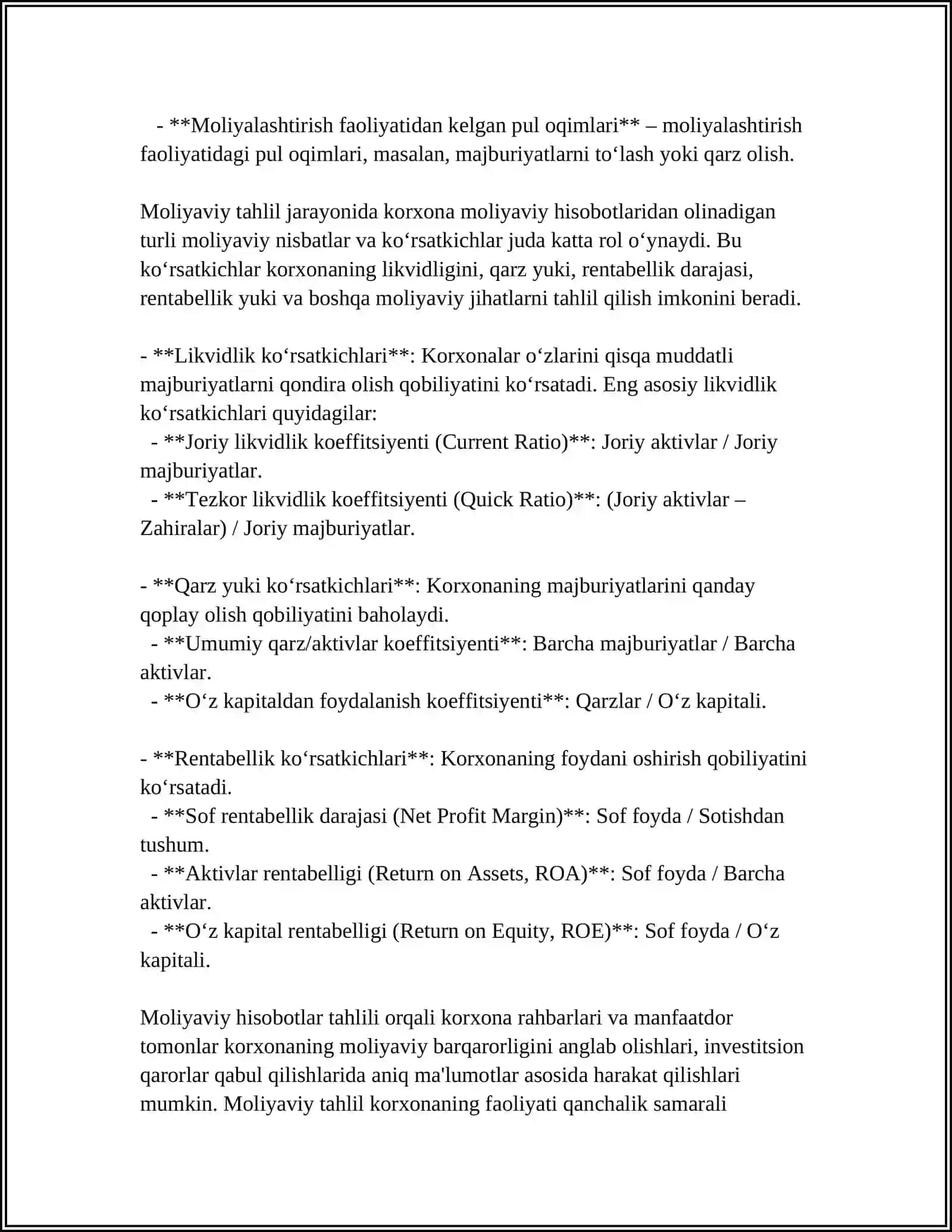 KORXONA FAOLIYATINING MOLIYAVIY NATIJALAR TAHLILI 4