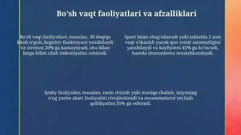 Bo'sh vaqt: Ta'rif va ahamiyat 4
