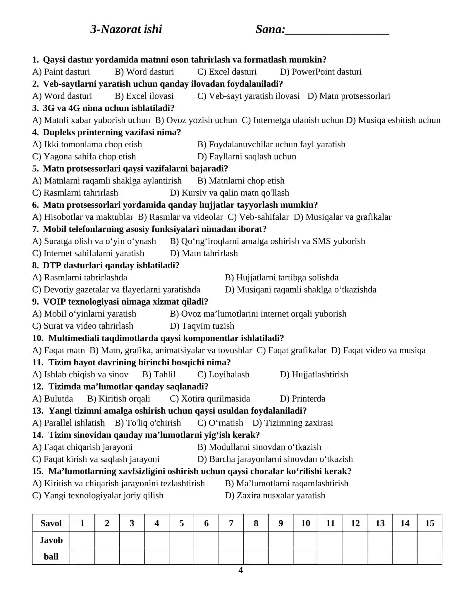 Informatika fanidan 4