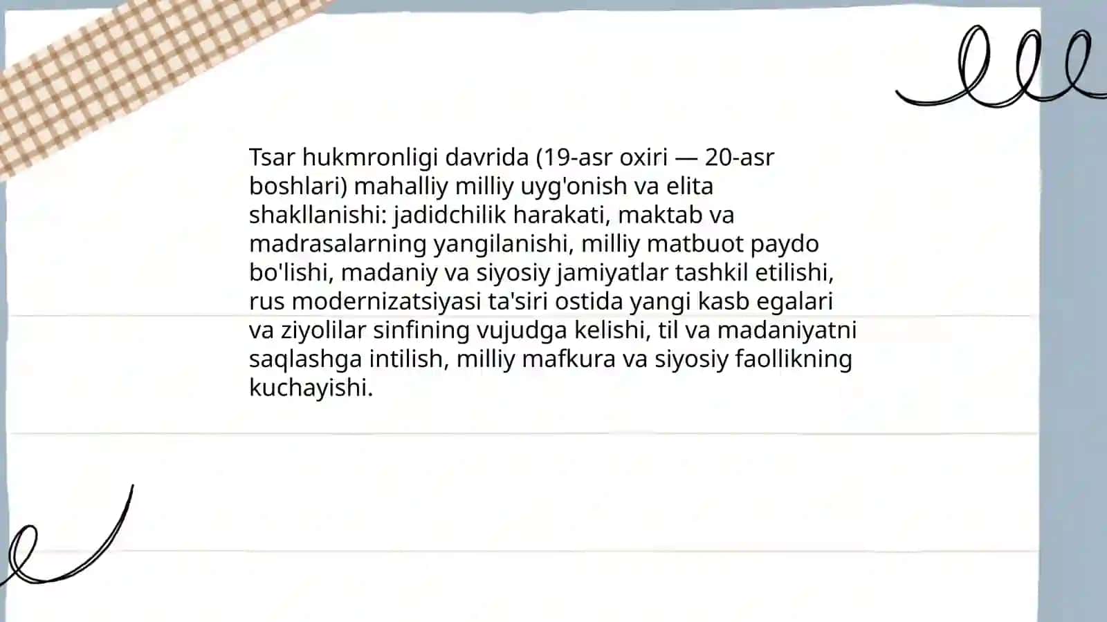 Rossiya Imperiyasi va sovet hukmronligi davrida o'lkadagi ijtimoiy-iqtisodiy, siyosiy va ma'naviy jarayonlar 4