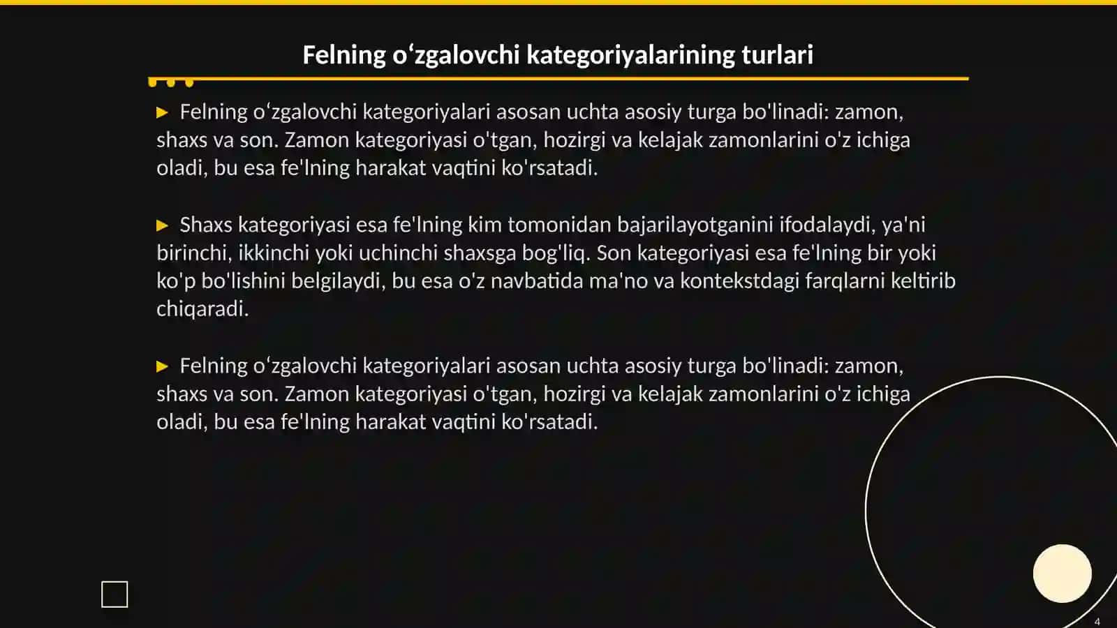Felning oʻzgalovchi kategoriyasi 4