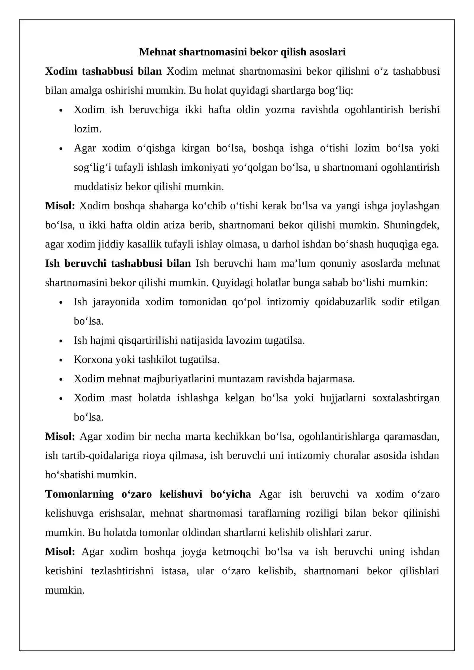 Mehnat shartnomasini bekor qilish 4