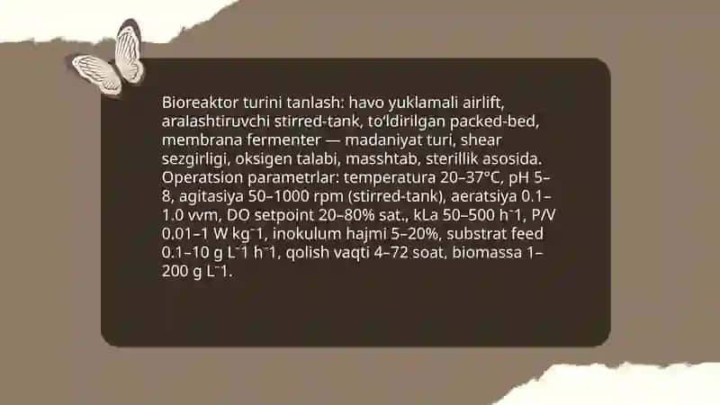 Bioreaktor ish rejimini modellashtirish va optimallashtirish boʻyicha loyiha tayyorlash 4