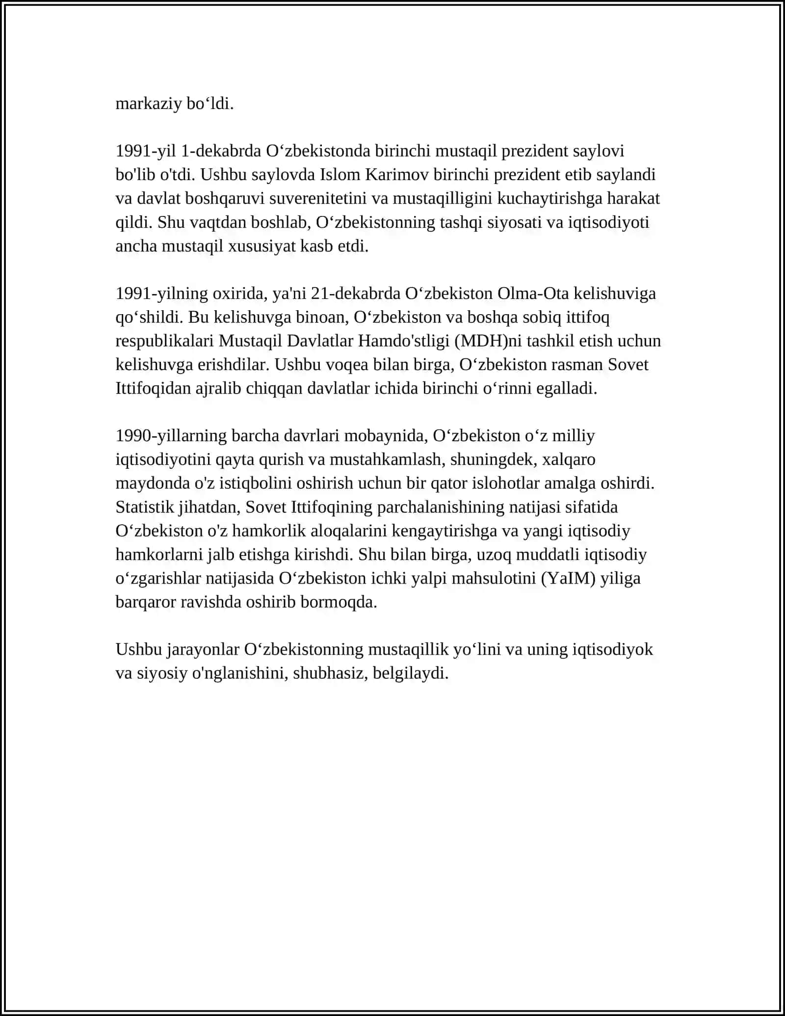 OʻZBEKISTON MUSTAQILLIKKA ERISHISH OSTONASIDA 4