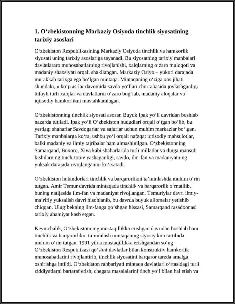 O'zbekistonning Markaziy Osiyoda Tinchlik Siyosati 4