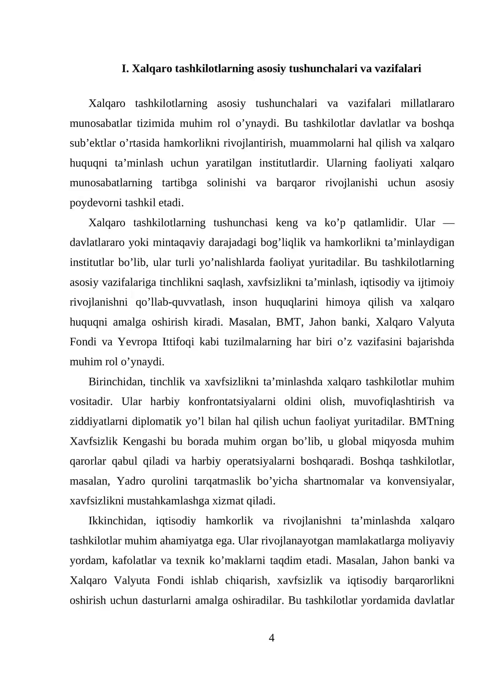 MILLATLARARO MUNOSABATLARDA XALQARO TASHKILOTLARNING O`RNI VA ROLI 4